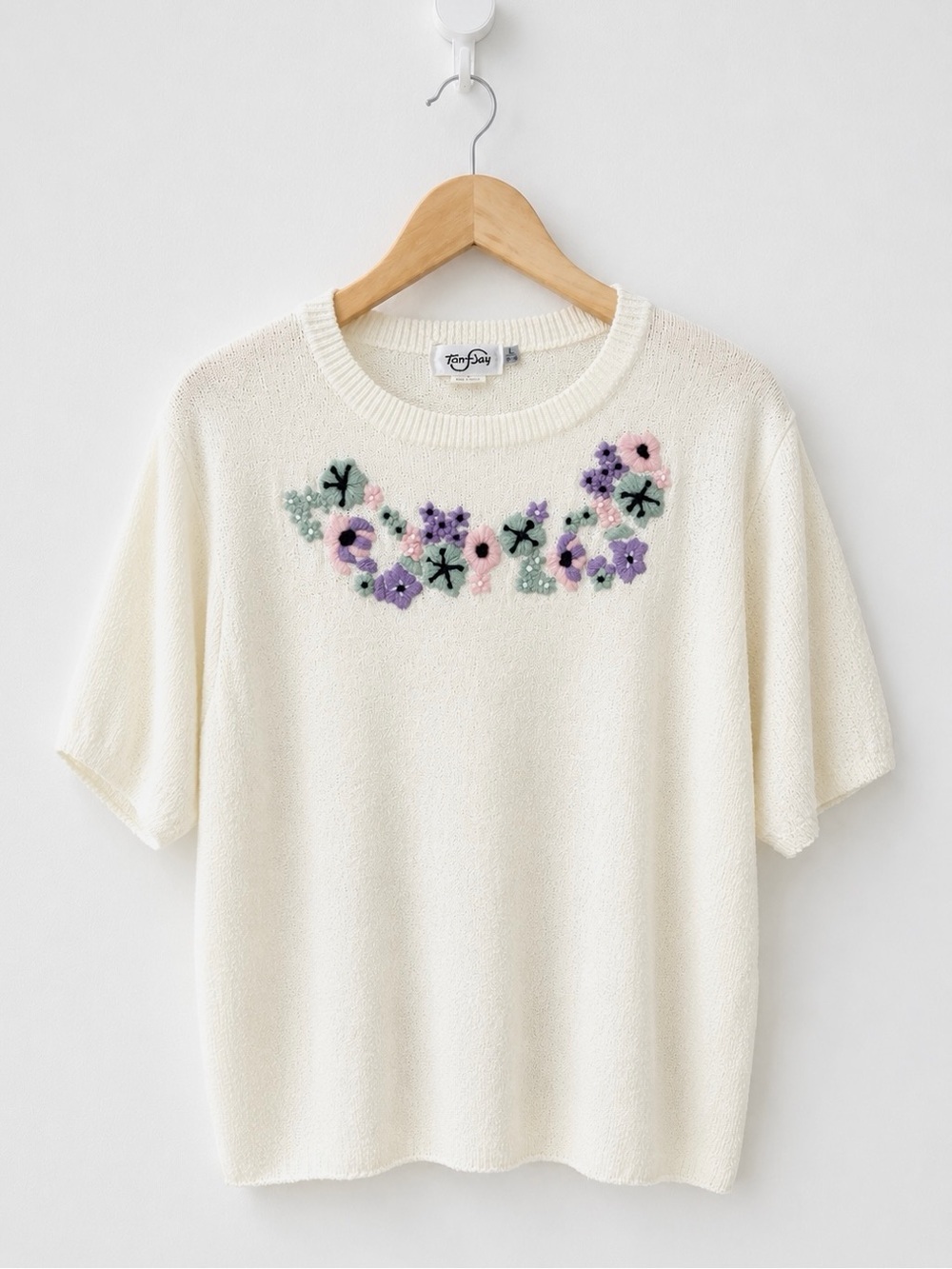 Vintage TanJay Floral Embroidered Cottagecore Knit Top - Size L